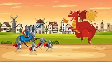 Medieval battle scene in cartoon style vector