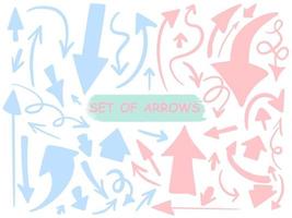 Vector hand drawn arrows icons. Large collection of blue and pink pointers.