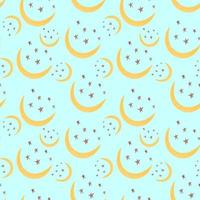 Vector Seamless pattern with crescent moon and stars in boho style. Children's background.