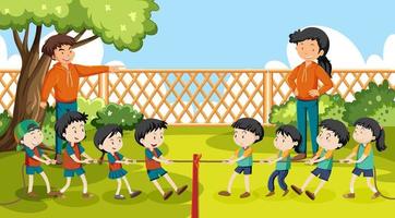 Children playing tug of war game vector