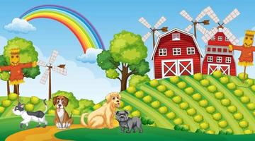 Set of different domestic animals in farm vector