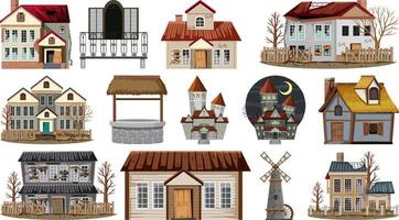 Set of abandoned houses and buildings vector