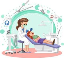 Dentist woman examining patient teeth on white background vector