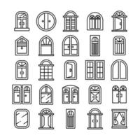 iconos de línea de puerta y ventana de arco vector