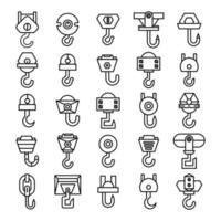 pulley and crane hook icons set vector