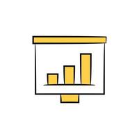 gráfico de barras en la ilustración del tema amarillo del icono de la pizarra blanca vector