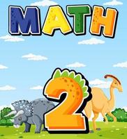 Two dinosaurs with number two cartoon vector