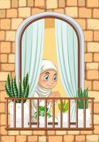 View through the window of muslim girl praying vector