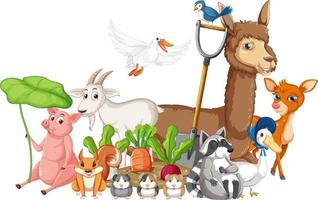 Many animals sitting by vegetable garden vector