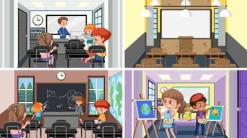 Set of student in the classroom scene vector