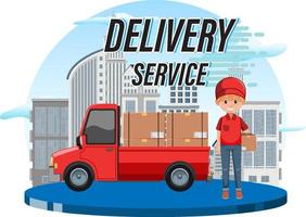 Delivery Service wordmark with courier delivering packages vector