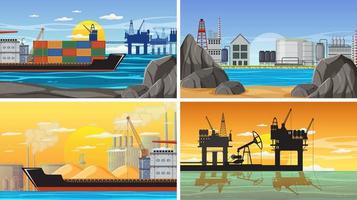 Set of oil petrol and gas relevant scene vector