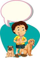 Speech bubble template with boy and dogs vector