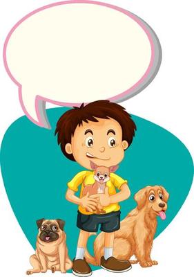 Speech bubble template with boy and dogs