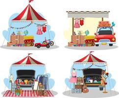 Flea market concept with set of different stores vector