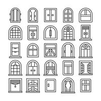 iconos de línea de puerta y ventana de arco vector