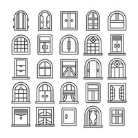 arch window and door line icons vector