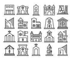 house, palace and castle building line icons set vector