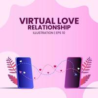 virtual love relationship online dating via smartphone illustration vector