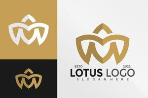 Letra m flor de loto plantilla de ilustración de vector de diseño de logotipo