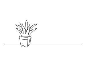 Continuous line drawing of a flower in a pot vector
