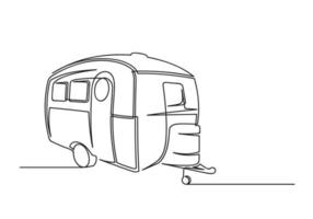 Continuous one line drawing of motorhome vector