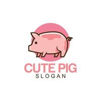 cute pink pig cartoon logo vector