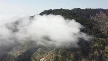 Aerial drone view flying over a forest with clouds. Filming the deep forest from above with passing clouds. Cinematic shot. Above the clouds. Relaxing and pensive feeling. Travel the world. video