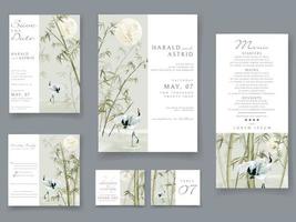 Wedding invitation cards set with elegant bamboo hand drawn vector