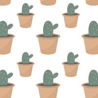 Seamless pattern with Cactus in pot. Vector illustration.
