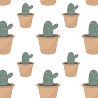 Seamless pattern with Cactus in pot. Vector illustration.