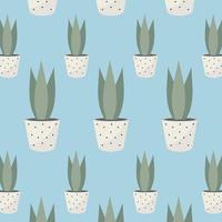 Seamless pattern with home plant in pot. Vector illustration.