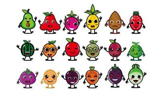 Cute happy smiling funny fruit and vegetable collection set. Vector flat style cartoon character illustration. Isolated on white background