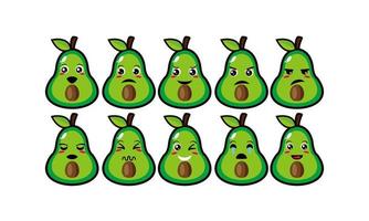 Cute smiling funny avocado set collection.Vector flat cartoon face character mascot illustration .Isolated on white background vector