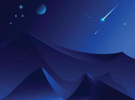 Abstract background with illustration of hills and planets on night season. vector