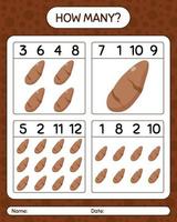 How many counting game with yam root. worksheet for preschool kids, kids activity sheet, printable worksheet vector