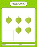 How many counting game with tomatillo. worksheet for preschool kids, kids activity sheet, printable worksheet vector