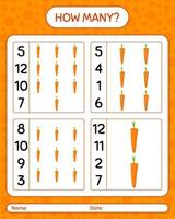 How many counting game with carrot. worksheet for preschool kids, kids activity sheet, printable worksheet vector