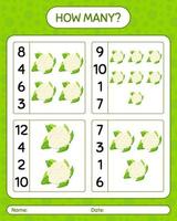 How many counting game with cauliflower. worksheet for preschool kids, kids activity sheet, printable worksheet vector