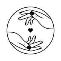 the caring logo is depicted with two hands loving each other and there is a love logo in the middle vector