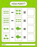 How many counting game with spinach. worksheet for preschool kids, kids activity sheet, printable worksheet vector
