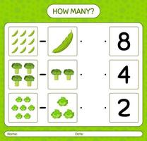 How many counting game with vegetables. worksheet for preschool kids, kids activity sheet, printable worksheet vector