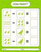 How many counting game with peas. worksheet for preschool kids, kids activity sheet, printable worksheet vector