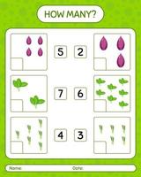 How many counting game with vegetables. worksheet for preschool kids, kids activity sheet, printable worksheet vector