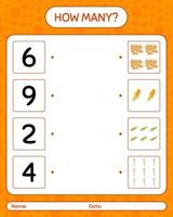 How many counting game with vegetables. worksheet for preschool kids, kids activity sheet, printable worksheet vector