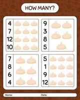 How many counting game with garlic. worksheet for preschool kids, kids activity sheet, printable worksheet vector