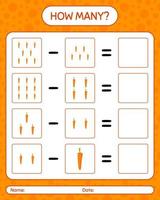 How many counting game with carrot. worksheet for preschool kids, kids activity sheet, printable worksheet vector