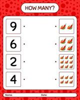 How many counting game with chili pepper. worksheet for preschool kids, kids activity sheet, printable worksheet vector