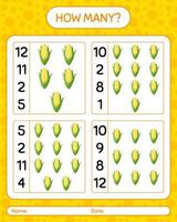 How many counting game with corn. worksheet for preschool kids, kids activity sheet, printable worksheet vector
