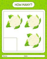 How many counting game with cauliflower. worksheet for preschool kids, kids activity sheet, printable worksheet vector